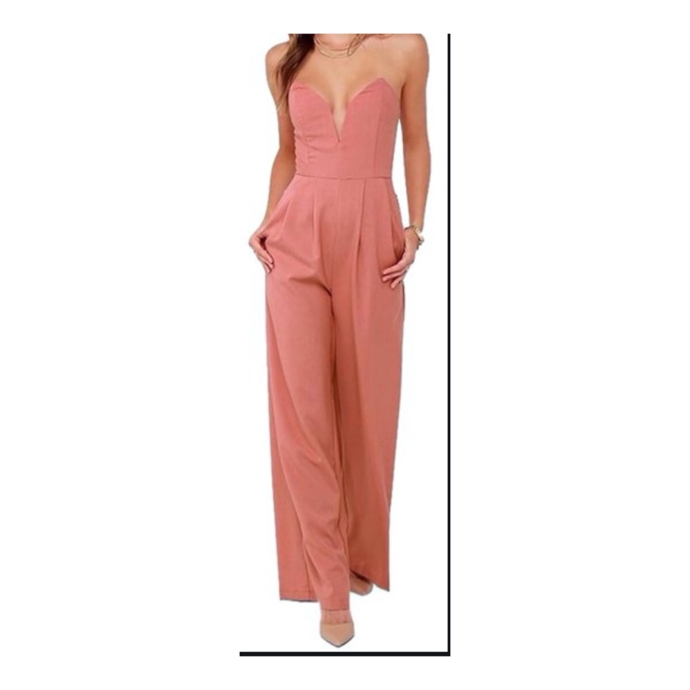 Re:Named Blush Strapless Wide-Leg Romper/Jumpsuit